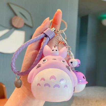 Totoro Anime Keychain - Cute Cartoon Cat Doll Pendant with Leather Strap for Bag, Car Keys & Gifts