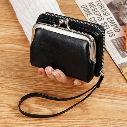 Women’s Fashion Wrist Strap Wallet – Retro Buckle Purse with Large Capacity & Multi Card Slots