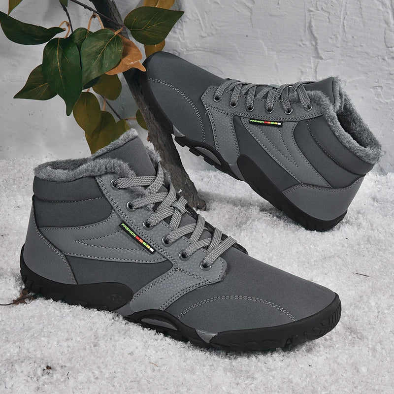 Men's Winter Snow Boots – Warm Fur Lined, Non-Slip Barefoot Outdoor Ankle Sneakers, Lightweight Hiking Shoes, Plus Size