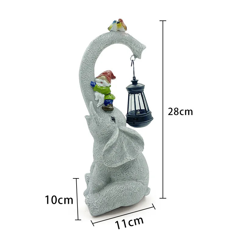 Solar Elephant Garden Lantern - Imitation Stone Resin Decorative Light for Balcony, Courtyard & Outdoor Landscaping