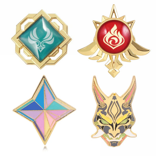 Genshin Impact Metal Brooch Pins - Primogem Xiao Vision Element Badge Cosplay Collectible Jewelry