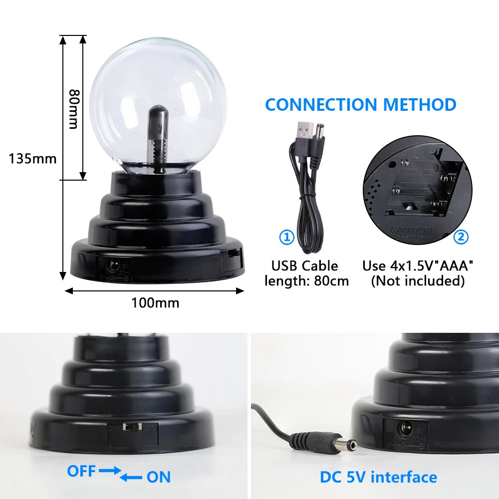 Magic Crystal Plasma Ball Lamp – LED Night Light for Kids, Bedroom & Gifts (3–8 Inch)