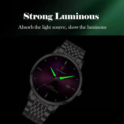 POEDAGAR Luxury Men's Sports Watch — Waterproof Luminous Stainless Steel Quartz Wristwatch with Date