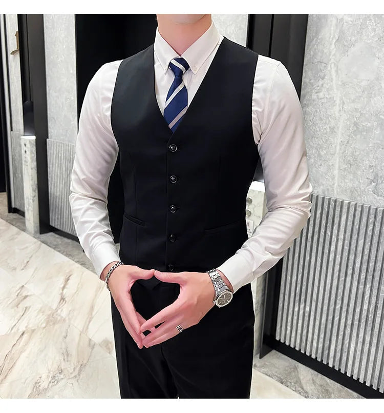 High-Quality Men’s 3-Piece Suit Set — Business Casual & Wedding Outfit (Jacket + Vest + Trousers), 2024 Fashion Banquet, Sizes S-6XL