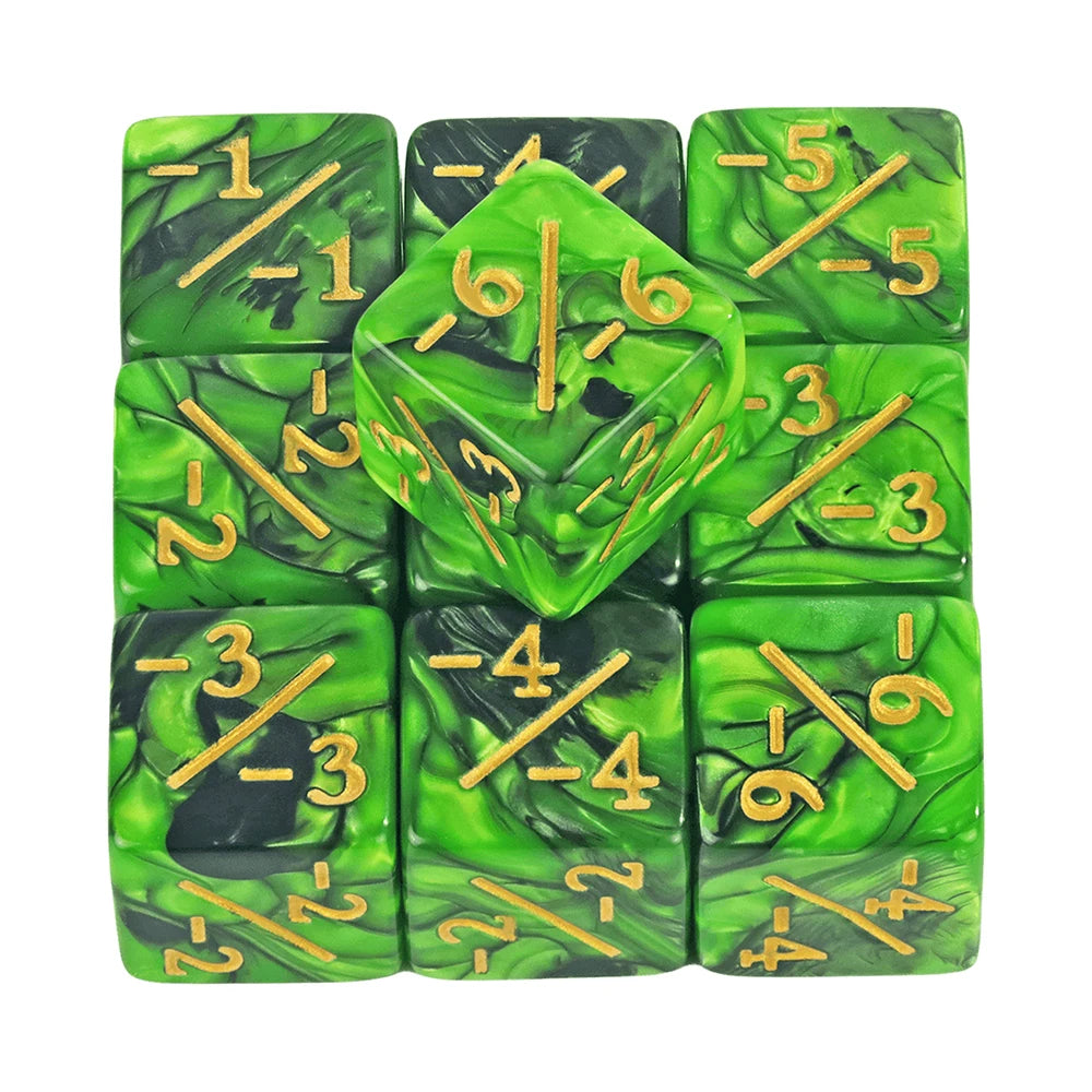 10pcs D6 Dice Counter Set - +1/+1 & -1/-1 Six Sided Dice for Math Teaching, Kids Arithmetic Toys and Card Game Accessories