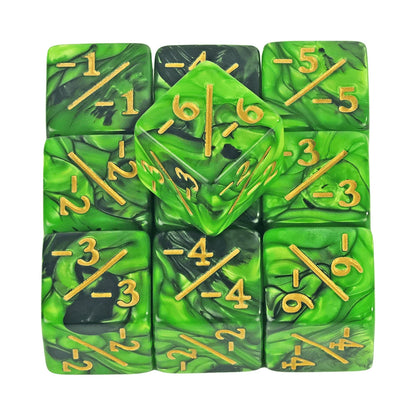 10pcs D6 Dice Counter Set - +1/+1 & -1/-1 Six Sided Dice for Math Teaching, Kids Arithmetic Toys and Card Game Accessories