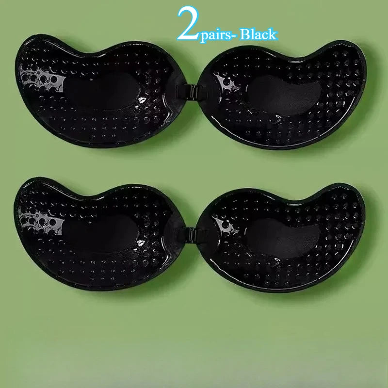 Invisible Push-Up Adhesive Bra for Women - Backless Strapless Seamless Silicone Bra with Front Closure