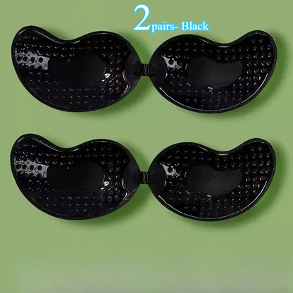 Invisible Push-Up Adhesive Bra for Women - Backless Strapless Seamless Silicone Bra with Front Closure