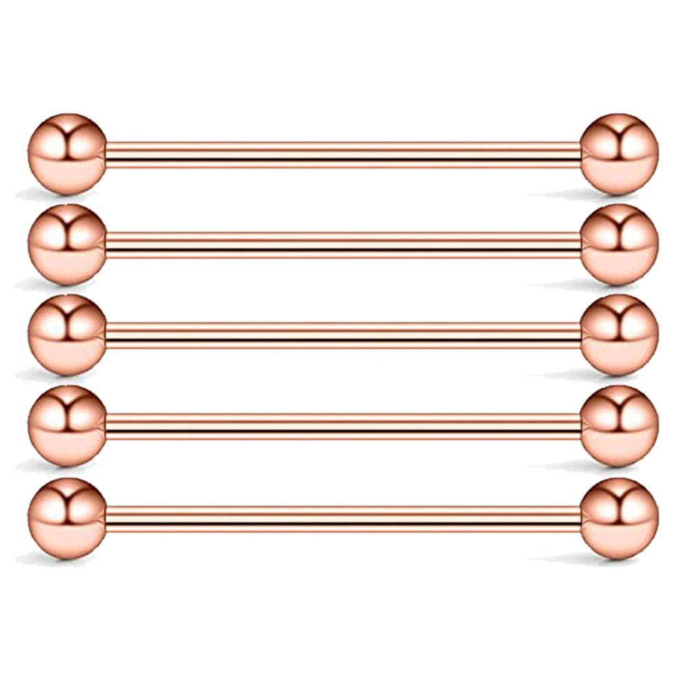 5PCS Titanium Piercing Barbell Set – 14G External Thread Tongue, Industrial, Nipple, Ear Tragus Rings (12–38mm Jewelry)