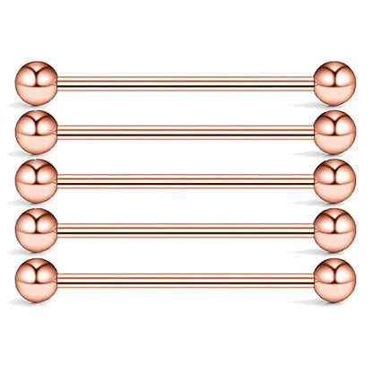 5PCS Titanium Piercing Barbell Set – 14G External Thread Tongue, Industrial, Nipple, Ear Tragus Rings (12–38mm Jewelry)