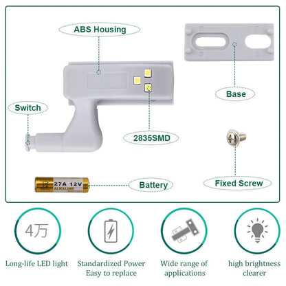 10-Piece LED Cupboard Light Set - Inner Hinge Lamp for Kitchen, Bedroom Wardrobe, Closet and Under Cabinet Lighting