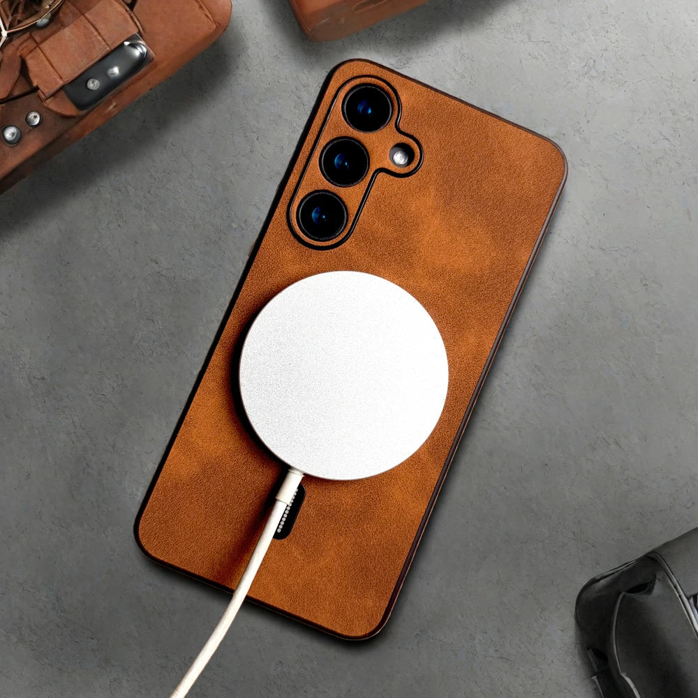 Luxury PU Leather Magnetic Phone Case - MagSafe Compatible Cover for Samsung Galaxy S21, S22, S23, S24, S25 & S26 Series
