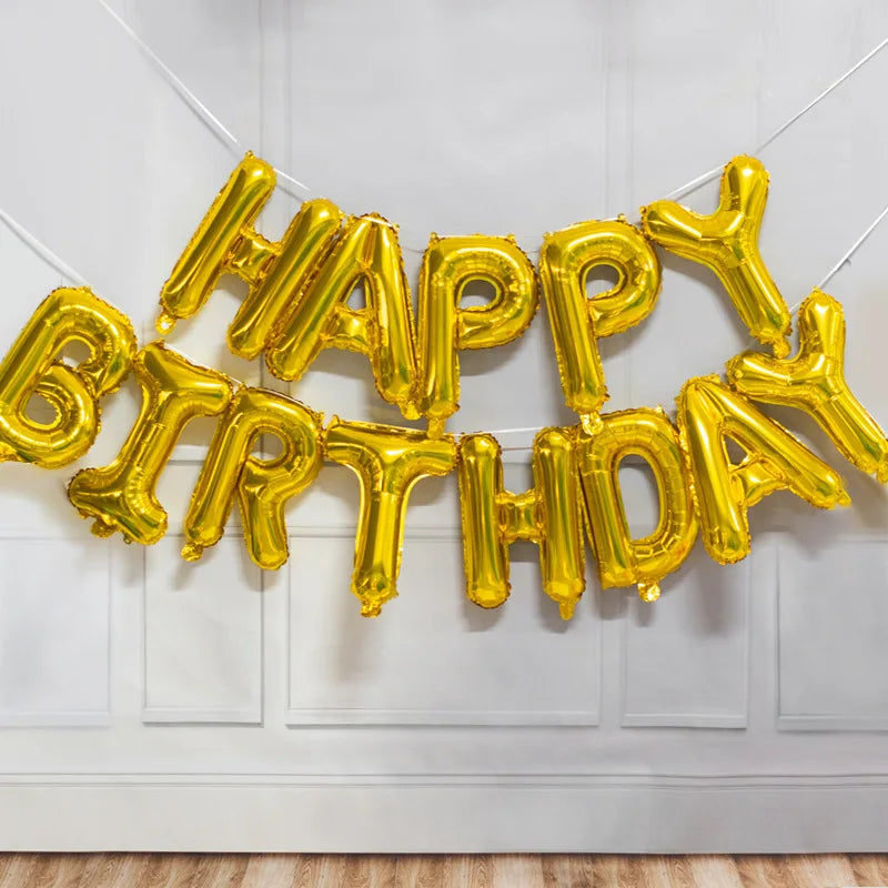 16-Inch Happy Birthday Foil Balloons Set – Pink & Blue Letter Balloons for Birthday Party Decoration