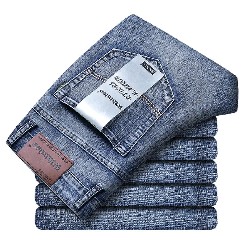 Men’s All-Match Brand Trousers – High-Quality Business Casual High Waist Denim Jeans for All Seasons