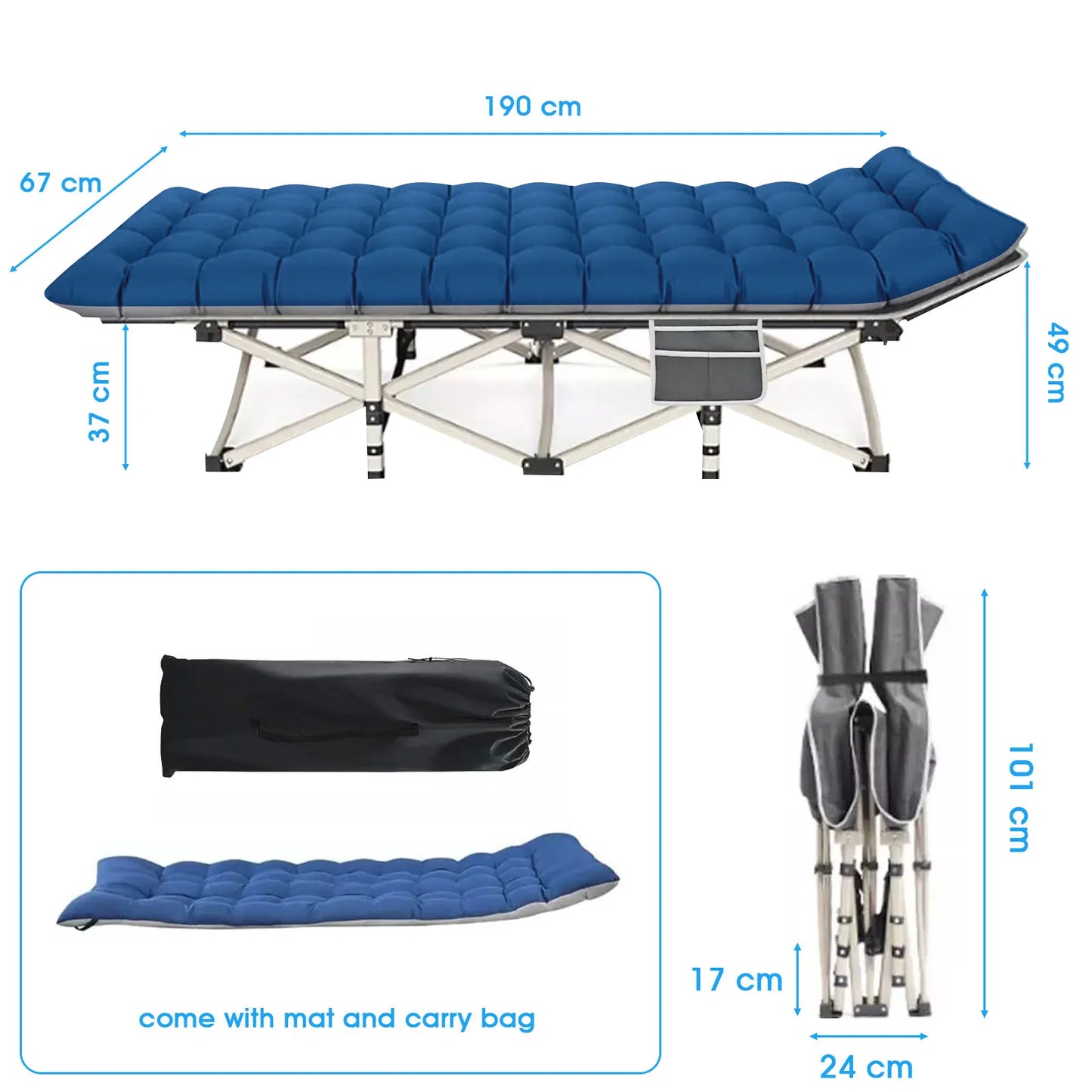 Folding Camping Cot – Portable Heavy Duty Outdoor Bed for Adults, Beach, RV, and Noon Break, 200KG Weight Capacity