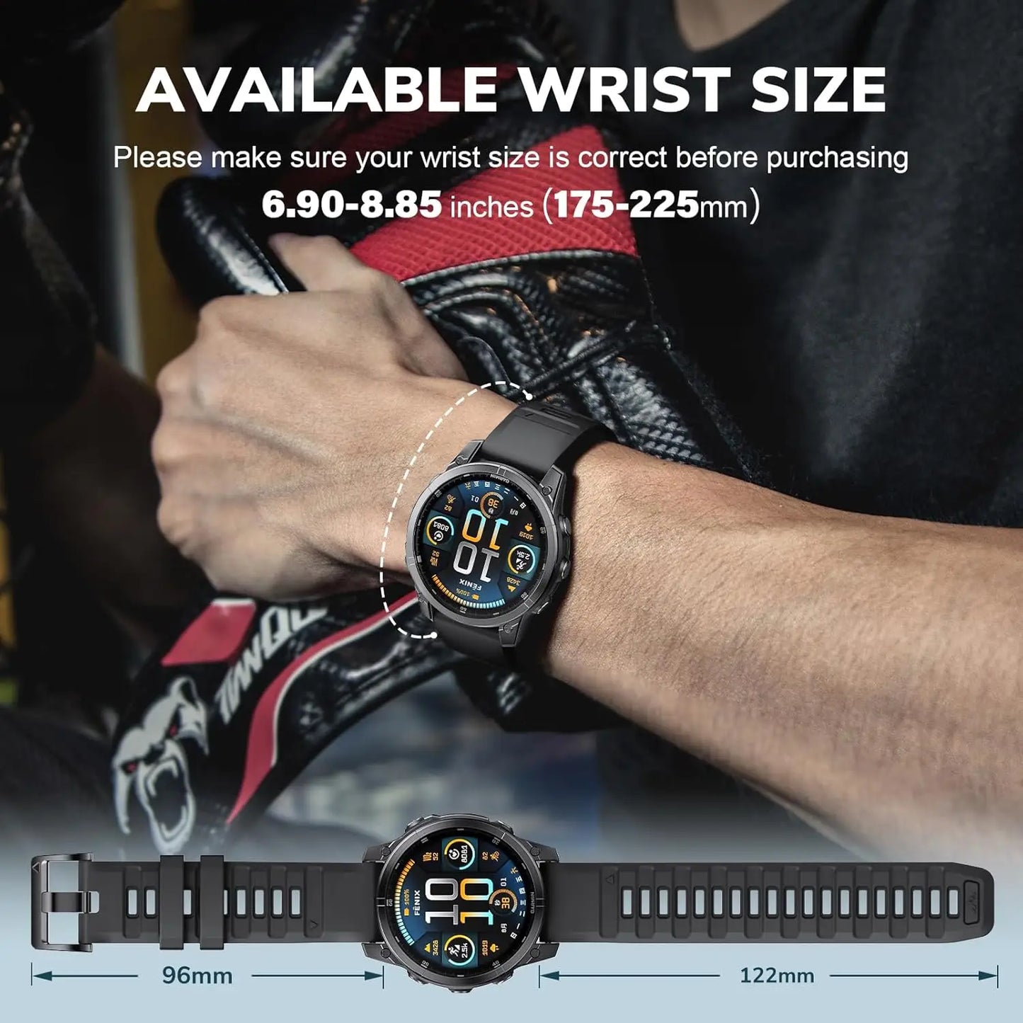 Quick Fit 22mm Silicone Watch Strap for Garmin — Compatible with Fenix 8/E/Epix Pro 47mm, Fenix 7, Fenix 6 Solar, Forerunner 955/945/965