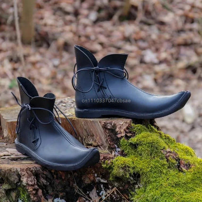 Medieval Renaissance Elf Ankle Boots - Pointed Lace-Up Pirate Cosplay Shoes for Men & Women