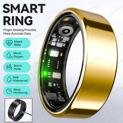 Smart Ring 2025 – Bluetooth Blood Pressure, Heart Rate & Oxygen Monitor, Multi-Sport Waterproof 5ATM for Men & Women