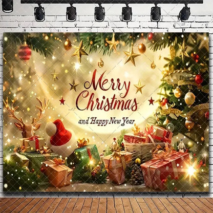 Merry Christmas Backdrop 2026 – Santa, Snowman & Xmas Tree Background for Family Party, Baby Shower & Photo Props