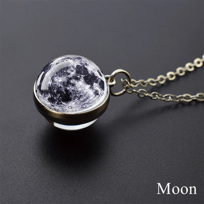 Solar System Planet Glass Ball Necklace – Moon, Earth, Jupiter & More Space-Themed Pendant for Women Fashion Gift