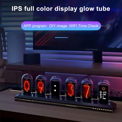 RGB Nixie Tube Clock - LED Glowing IPS Color Screen, DIY Analog Digital Night Light for Gaming Desktop & Home Decoration