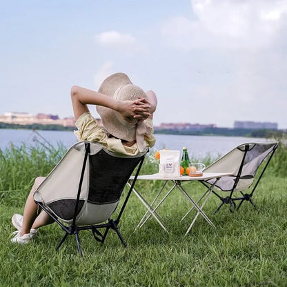 Outdoor Camping Portable Folding Moon Chair – Leisure Fishing & Beach Chair, Thick Steel Pipe, 100KG Capacity