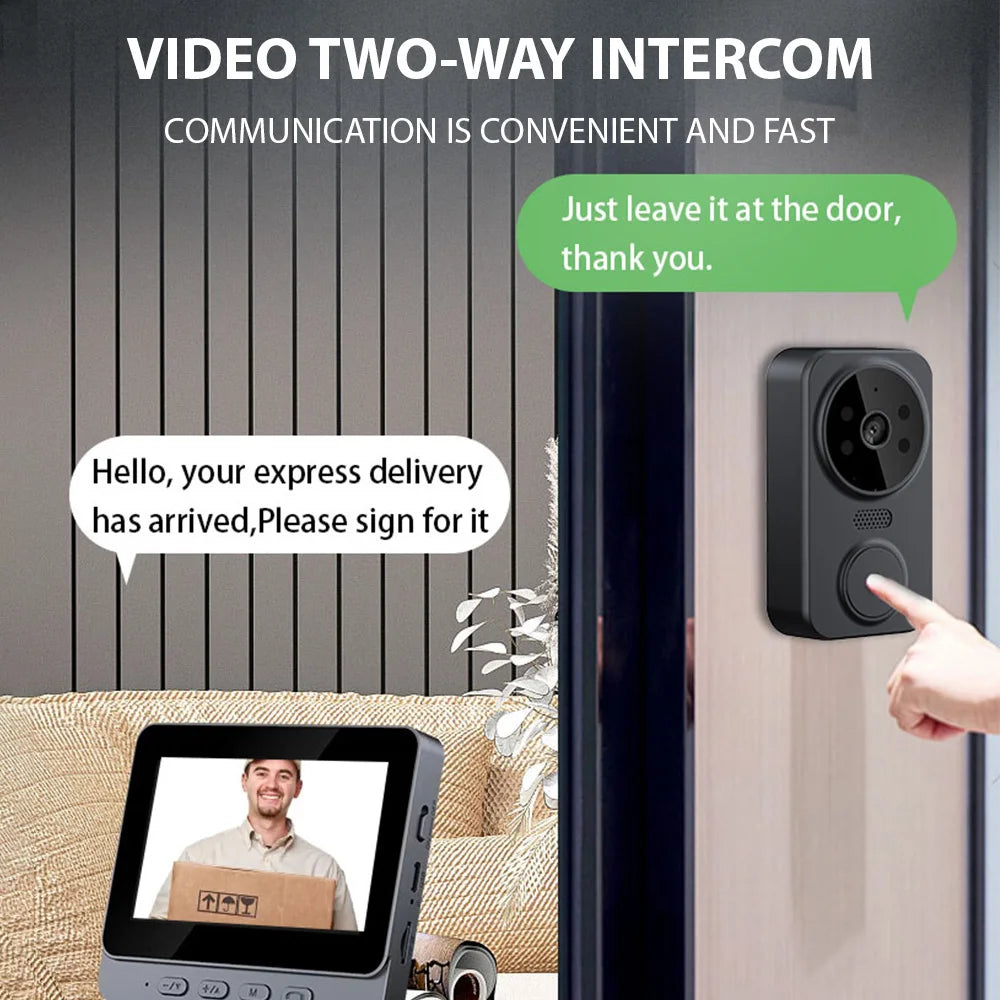 4.3" IPS Wireless Video Doorbell — 2.4G Smart Intercom with HD Screen, Two-Way Communication, and Video Monitoring