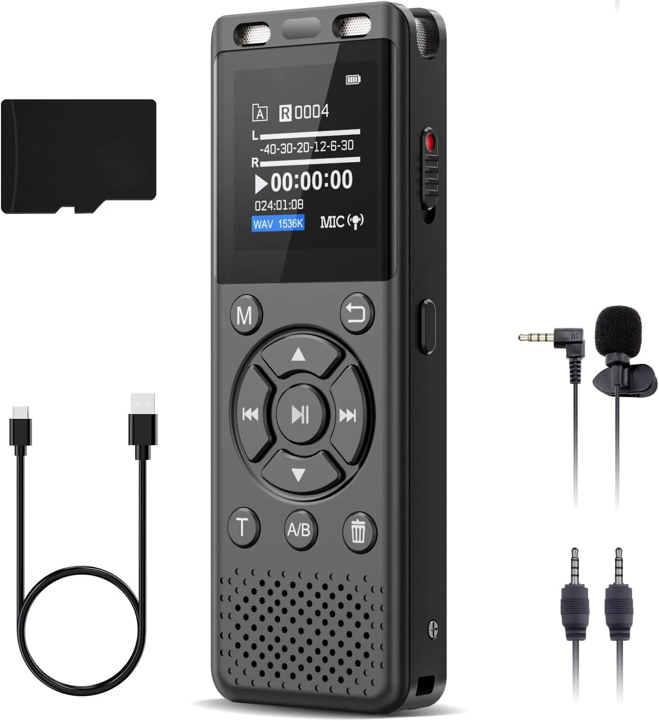 Digital Voice Recorder with Voice Activation & Timed Recording – Built-In Storage, External Microphone Support & Long Battery Life
