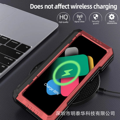 Heavy Duty Metal Shockproof Case for Samsung Galaxy Z Fold 6/5/4 – Anti-Fall Silicone Bumper Cover with PET Screen Protector