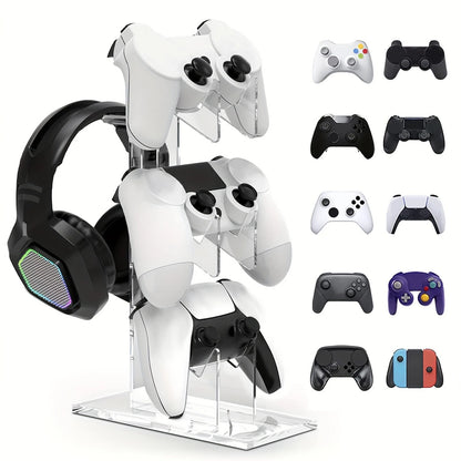 Universal 3-Tier Controller & Headphone Stand – PS5/PS4 Storage Holder in Black, White & Clear