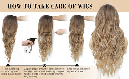 26-Inch Synthetic Ombre Blonde Wavy Wig for Women — Long Middle Part Curly Heat-Resistant Hair Fiber