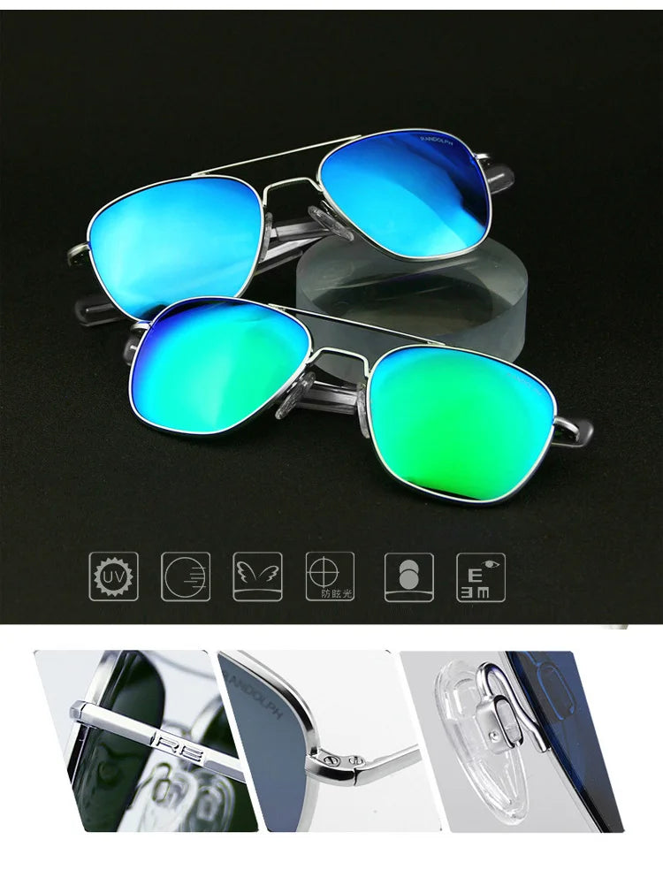 RE Military Aviation Sunglasses — Vintage Titanium Frame Pilot Glasses for Men & Women