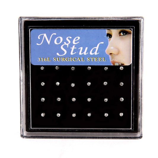 24pcs Crystal Nose Ring & Stud Set – Stainless Steel Surgical Nose Piercing Jewelry, Colorful Rhinestone for Women & Girls