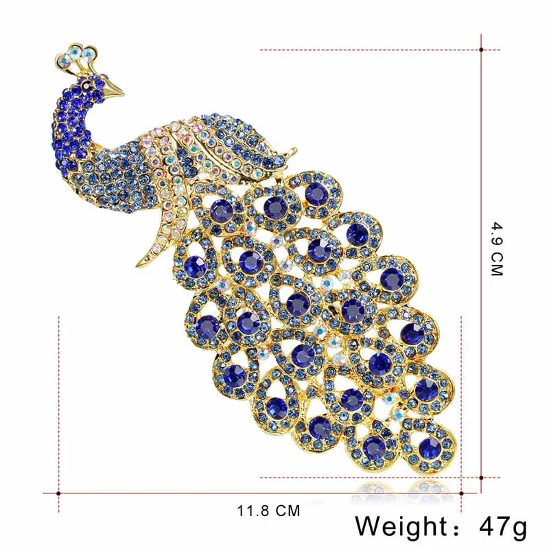 Sapphire Blue Crystal Peacock Brooch - Elegant Rhinestone Animal Pin for Fashion Accessories and Gifts