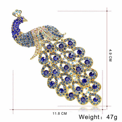 Sapphire Blue Crystal Peacock Brooch - Elegant Rhinestone Animal Pin for Fashion Accessories and Gifts