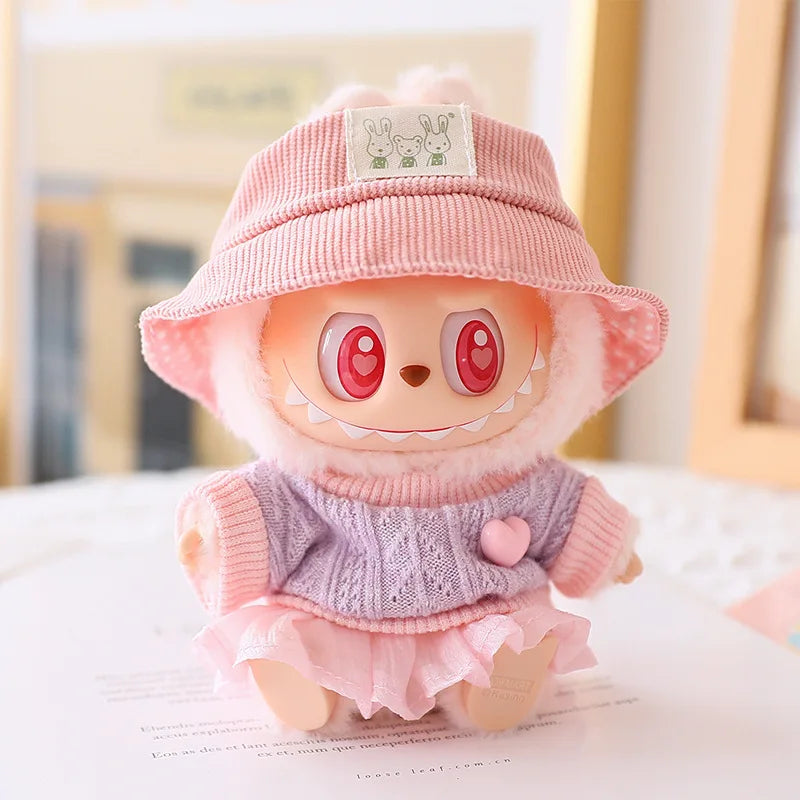 17cm Labubu Doll Clothes Set - Macaron Doll Outfit with JK Pleated Skirt, Camera & Shoes