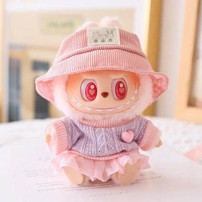 17cm Labubu Doll Clothes Set - Macaron Doll Outfit with JK Pleated Skirt, Camera & Shoes