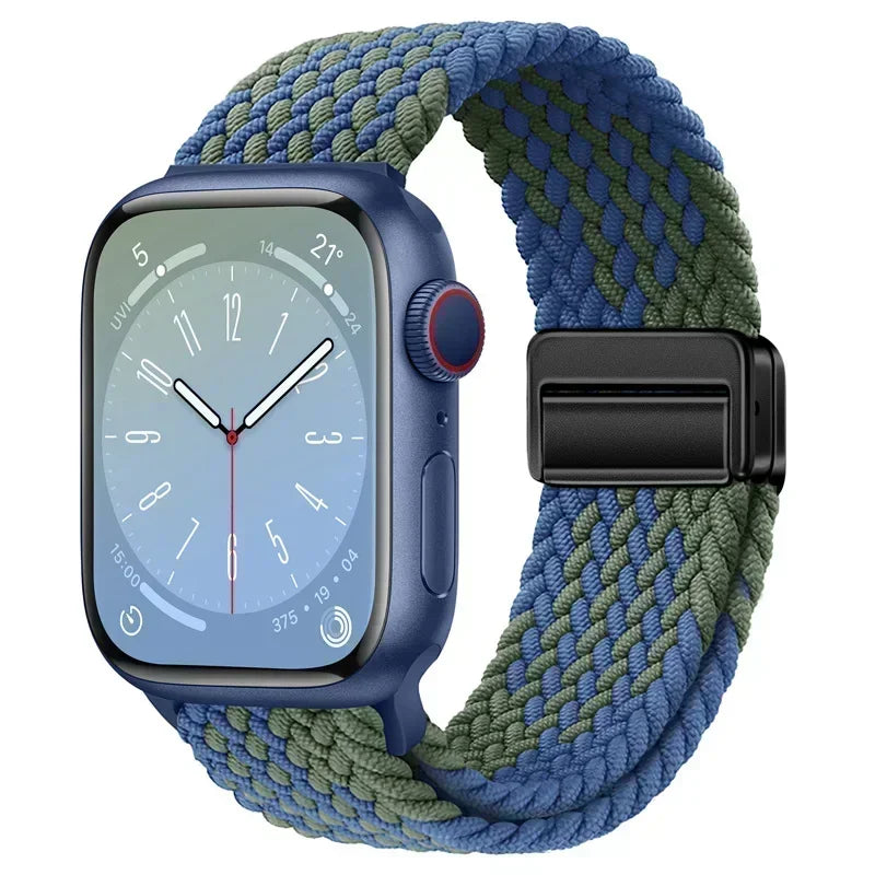 Nylon Braided Loop Apple Watch Band – Magnetic Metal Bracelet Strap for Ultra 2, Series 3–9 & SE (40mm–49mm) Adjustable Wristband