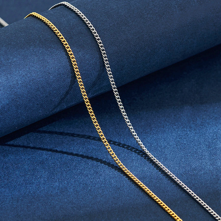 2mm Stainless Steel Link Chain Necklace for Men & Women – Silver & Gold Colors, 14"–30" Adjustable Length