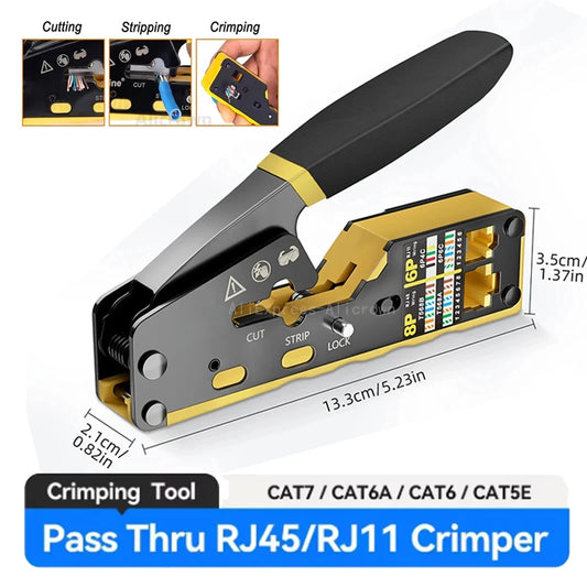 RJ45 Pass Through Crimping Tool - All-in-One Ethernet Wire Cutter for Cat5, Cat5e & Cat6 Network Connectors