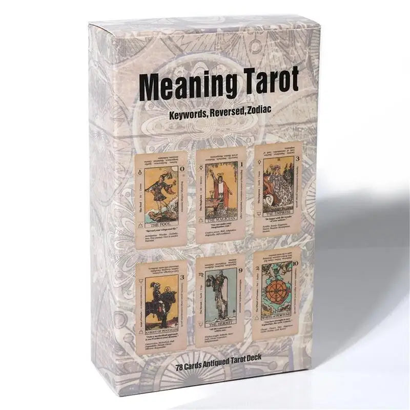 Beginner Tarot Card Deck - 78 Antiqued Tarot Cards with Meanings for Learning & Reading Practice