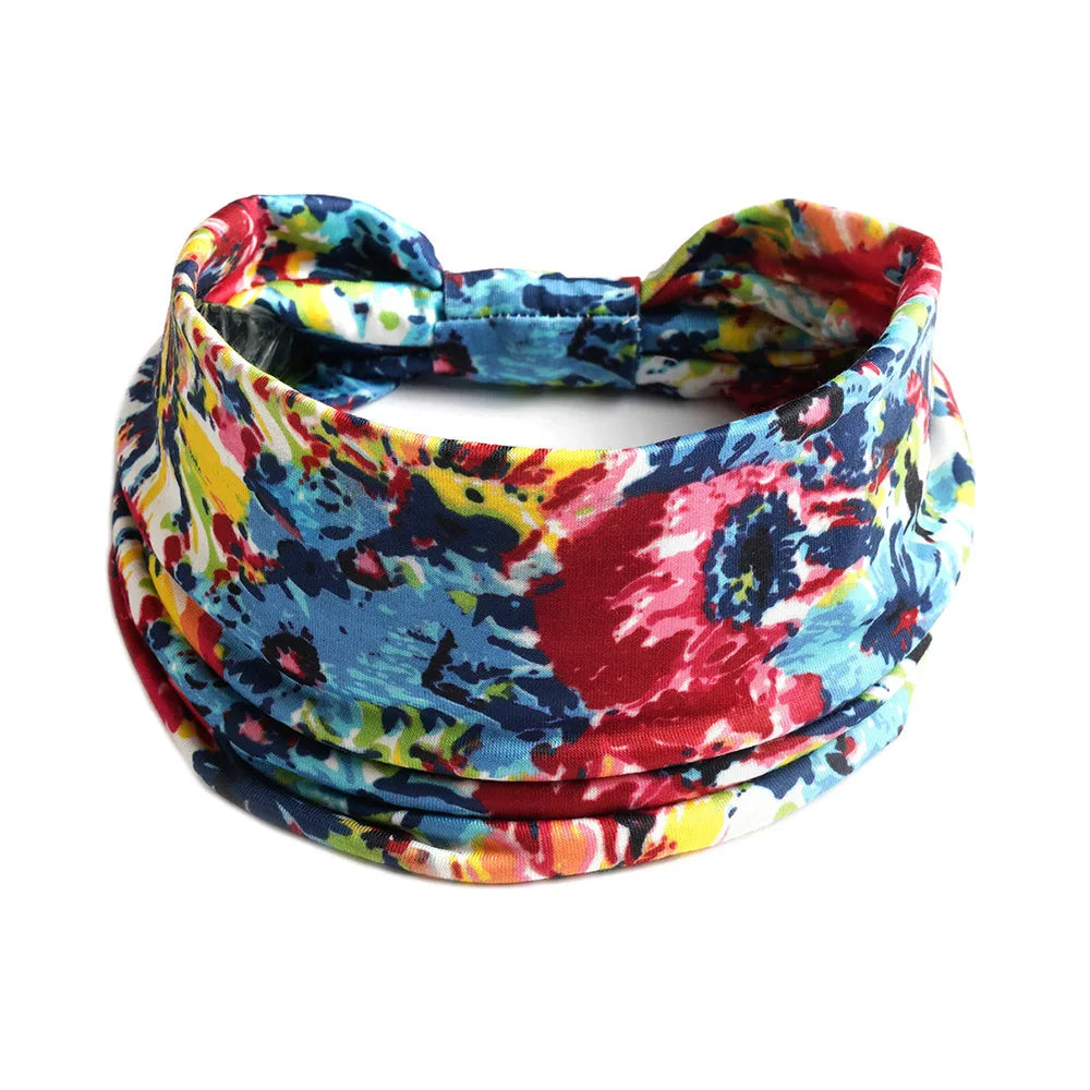 Bohemian Wide Cotton Stretch Headband for Women – Turban Headwrap, Bandage Hairband, Bandana Hair Accessories