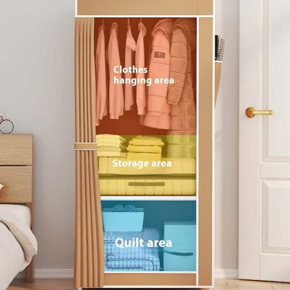 Minimalist Fabric Wardrobe - Foldable Plastic Storage Cabinet with Curtains and Clothing Hanger, Dust-Proof Design