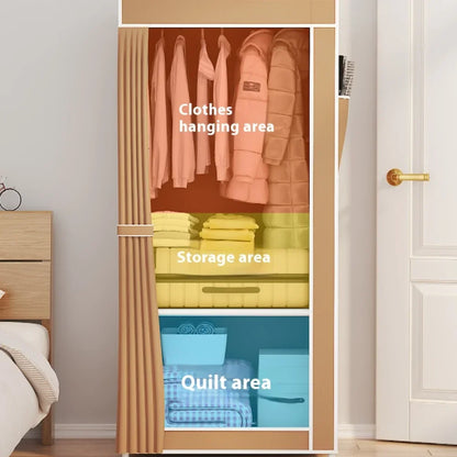 Minimalist Fabric Wardrobe - Foldable Plastic Storage Cabinet with Curtains and Clothing Hanger, Dust-Proof Design