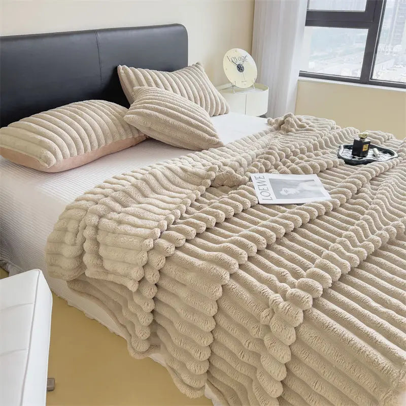 Solid Color Rabbit Plush Blanket - Office Nap Shawl, Air Conditioning Blanket & Sofa Cover