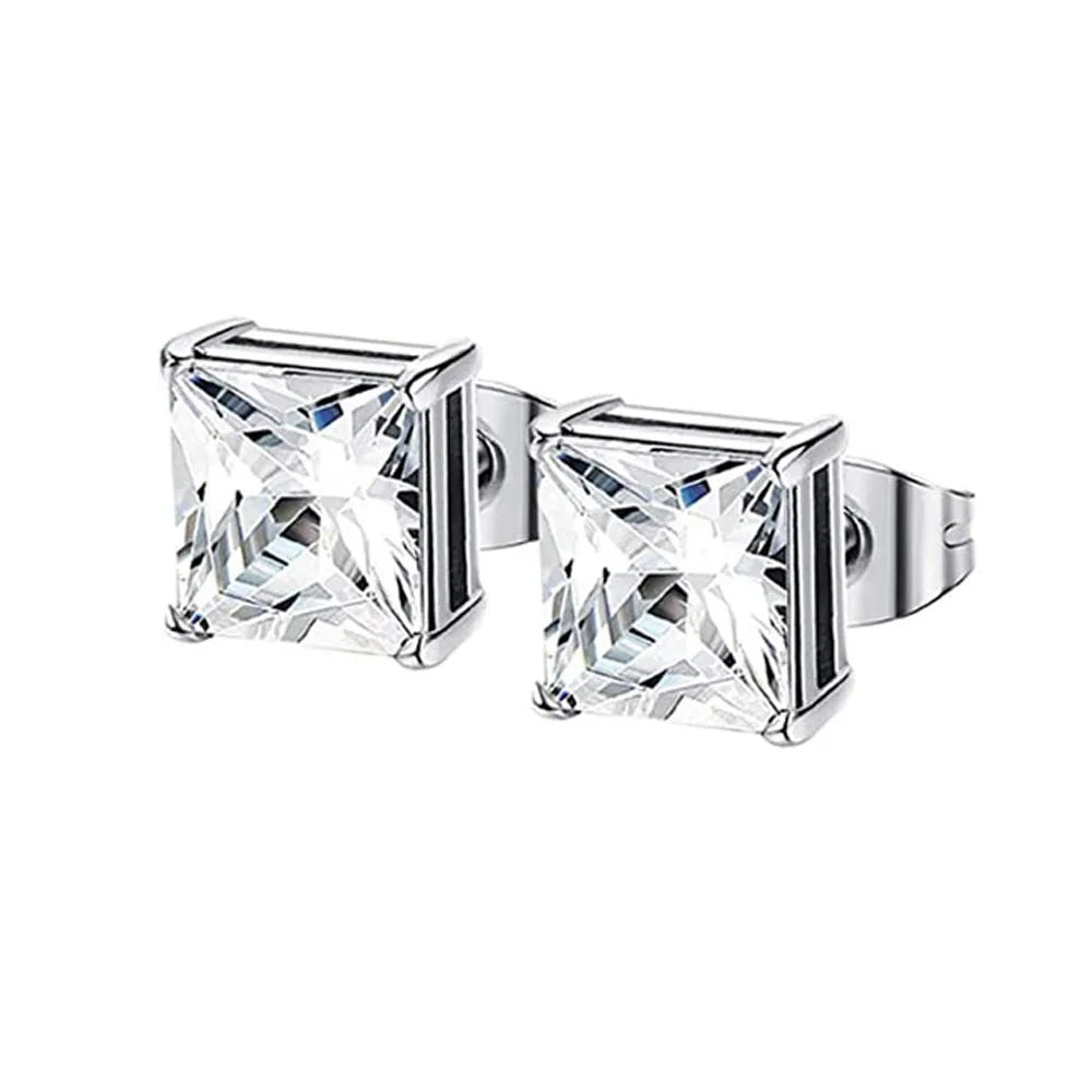 Unisex Stainless Steel Cubic Zirconia Stud Earrings Set (1–8 Pairs) – 6mm Minimalist Ear Piercing Jewelry for Men & Women