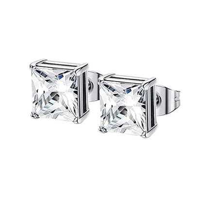 Unisex Stainless Steel Cubic Zirconia Stud Earrings Set (1–8 Pairs) – 6mm Minimalist Ear Piercing Jewelry for Men & Women