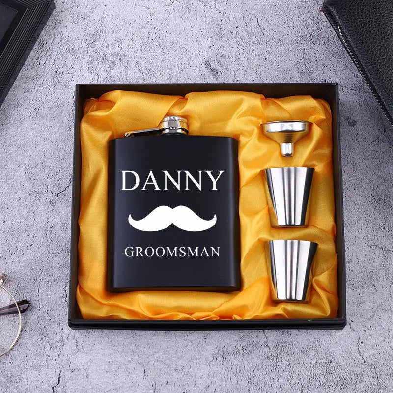 Personalized 6oz Stainless Steel Hip Flask – Engraved Gift for Best Man, Groom, Wedding with Custom Logo & Gift Box