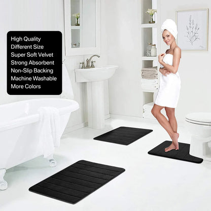 Non-Slip Grey Memory Foam Bath Mat Set – Soft, Water Absorbent, Quick-Drying, Machine Washable Bathroom Rugs for Home Floor