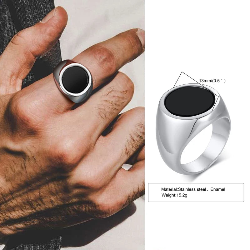 Punk Vintage Ethnic Rings for Men – Retro Viking Knot Rune, Black Geometric Square Stone Signet Jewelry